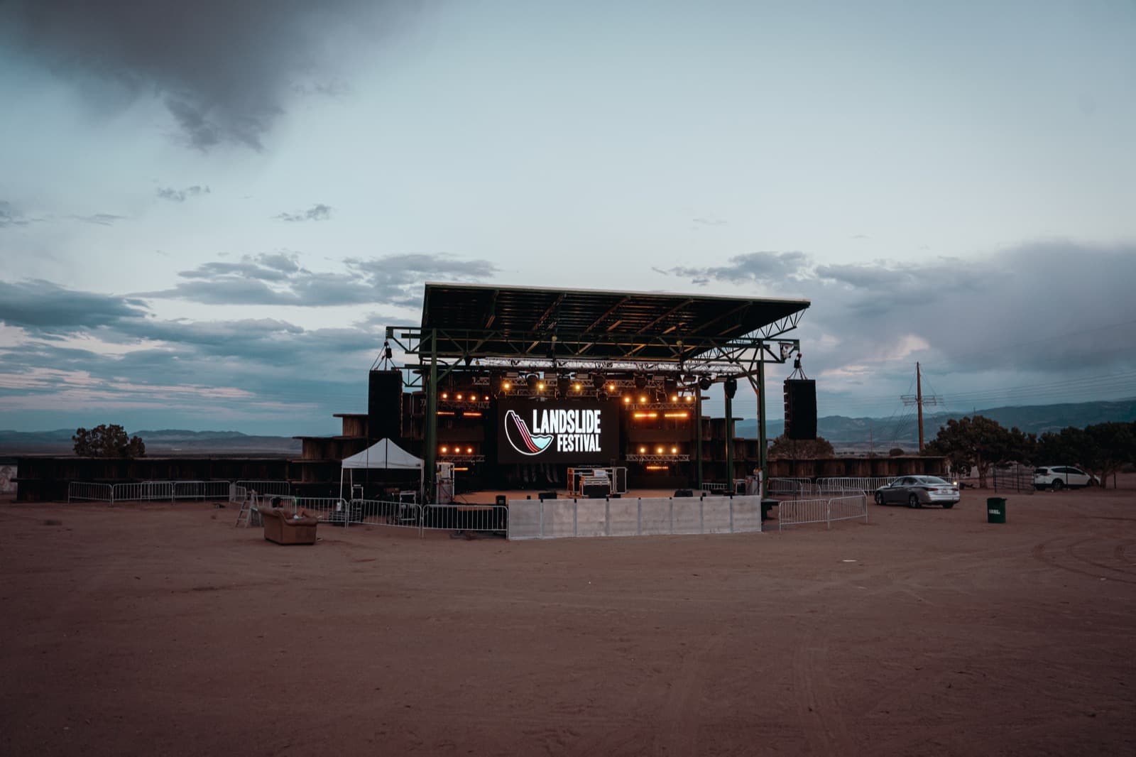 Wide daytime view of the Landslide Festival outdoor stage and open venue.